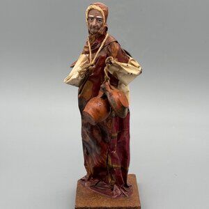 Vintage Mexican Paper Mache Figure With Hanging Clay Pots, 12 Inch Folk Art